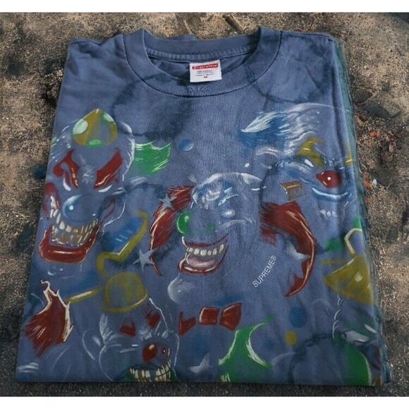 Supreme Clowns Tee Bleached Navy FW19 Week 17 Men’s Medium 100% Cotton - Picture 4 of 10